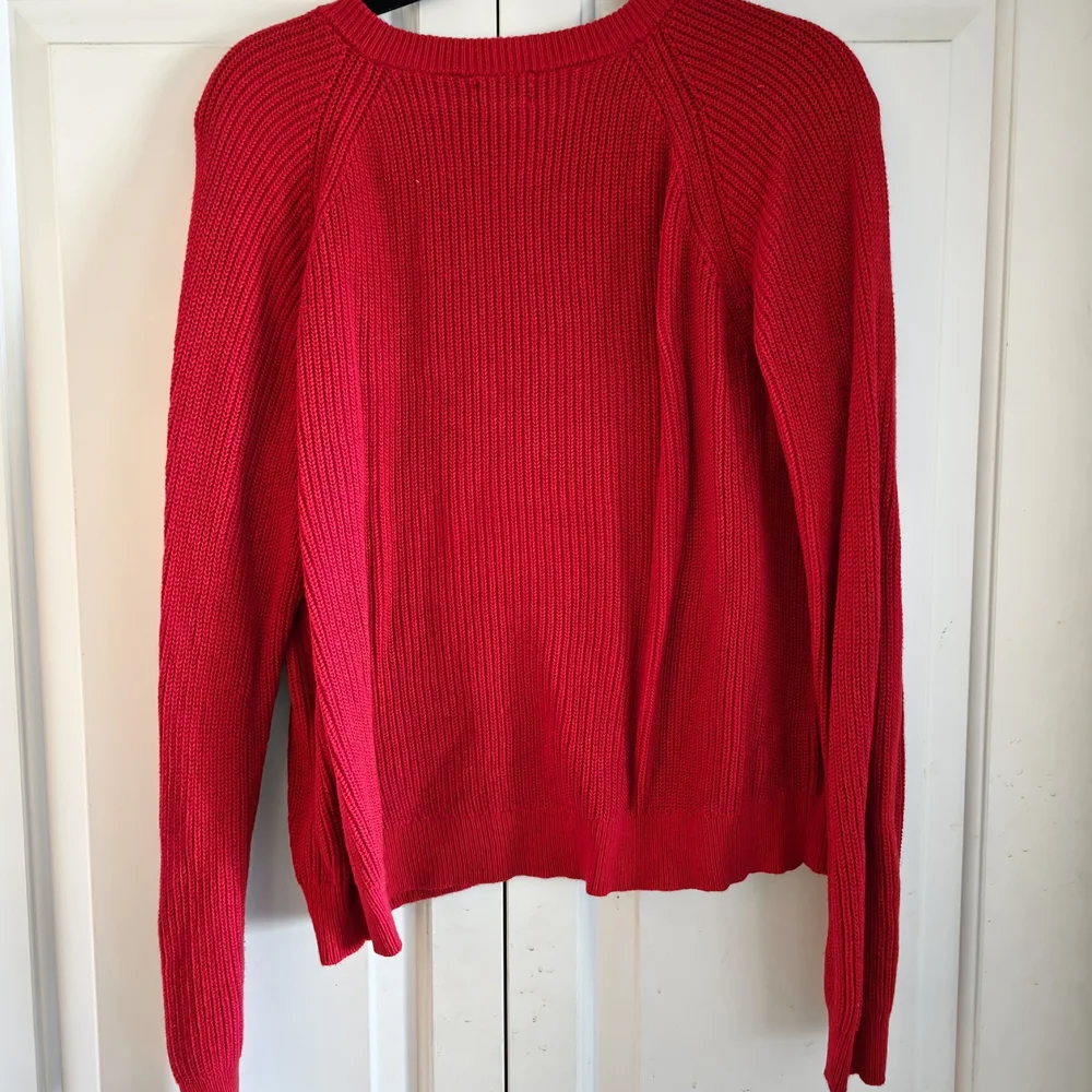 J. Crew Bright Red Ribbed Crewneck Sweater with Gold Buttons